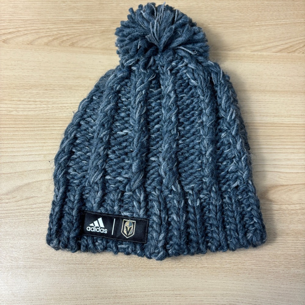 Vegas Golden Knight Beanie Hat Womens Gray Knit Pom Pom NHL Hockey Adidas